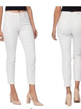 Judy Blue Women's White Boyfriend Fit Cotton Stretch Ankle Jeans Size 14W